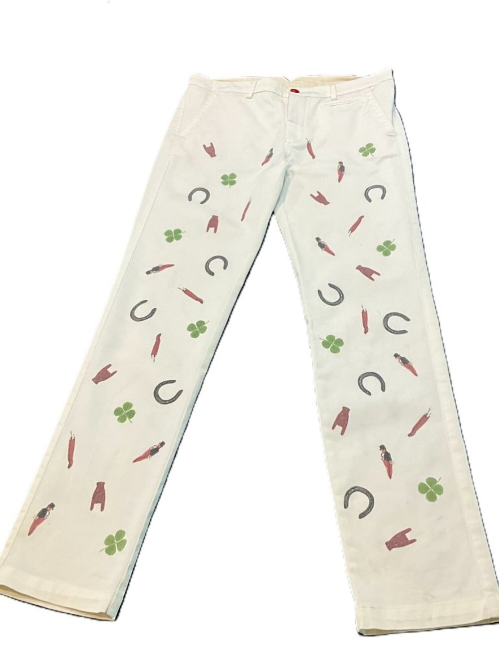 History Repeats Novelty Equestrian Print Straight Leg Cotton Pants Size IT42